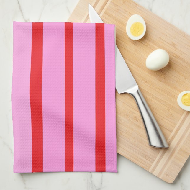 Pink and Red Stripes  Kitchen Towel (Quarter Fold)