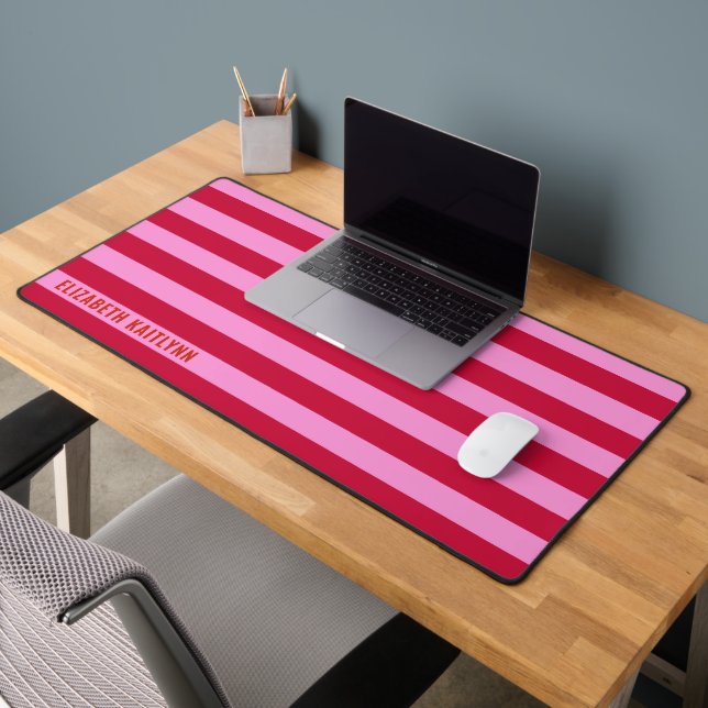  Pink and Red Stripes Pattern Personalized  Desk Mat (Office 2)