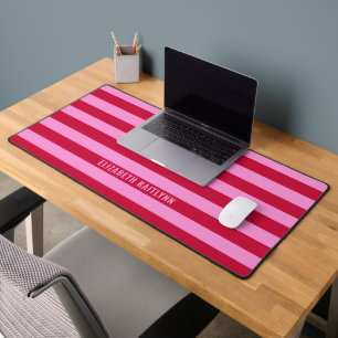 Pink and Red Stripes Pattern Personalized Desk Mat