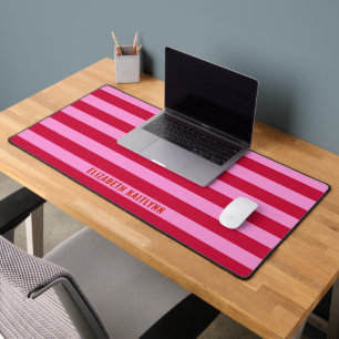  Pink and Red Stripes Pattern Personalized  Desk Mat