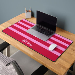 Pink and Red Stripes Pattern Personalized Desk Mat