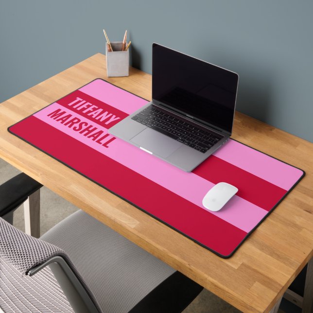  Pink and Red Stripes Pattern Personalized  Desk Mat (Office 2)