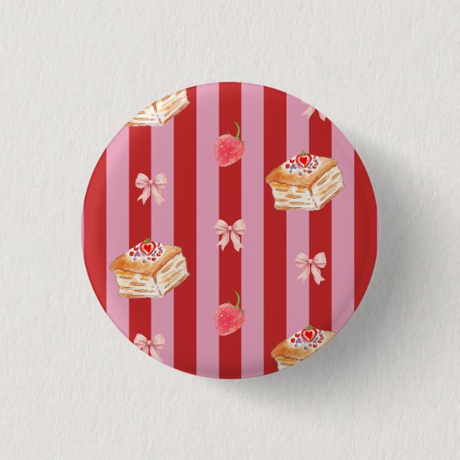 Pink and red stripes with cake pattern button (Front)