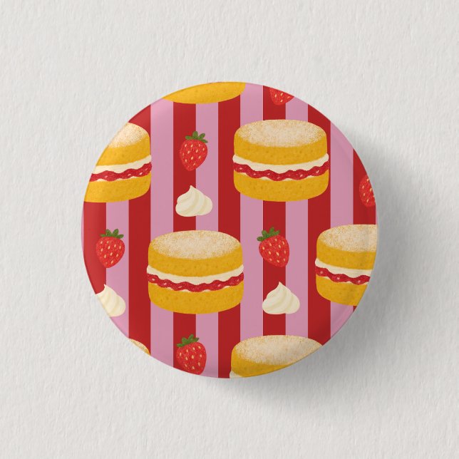 Pink and red stripes with cake pattern  button (Front)