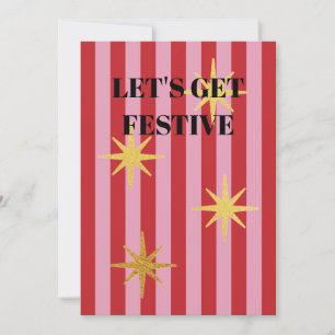 Pink and red stripes with Christmas stars Invitation