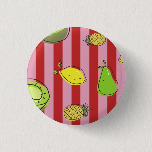 Pink and red stripes with fruit pattern button (Front)
