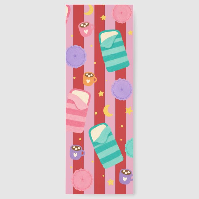 Pink and red stripes with sleepover pattern bookmarks (Front)