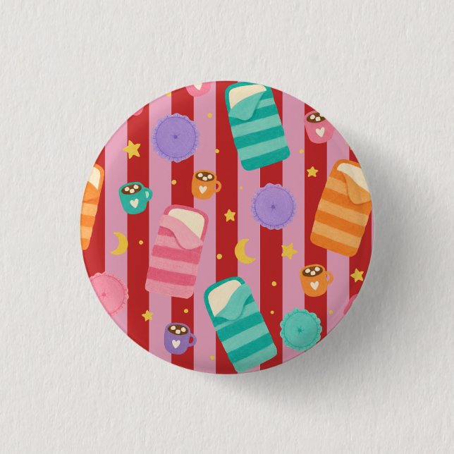 Pink and red stripes with sleepover pattern button (Front)