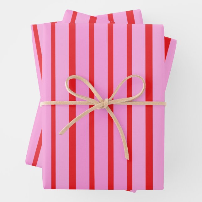 Pink and Red Stripes  Wrapping Paper Sheets (In situ)