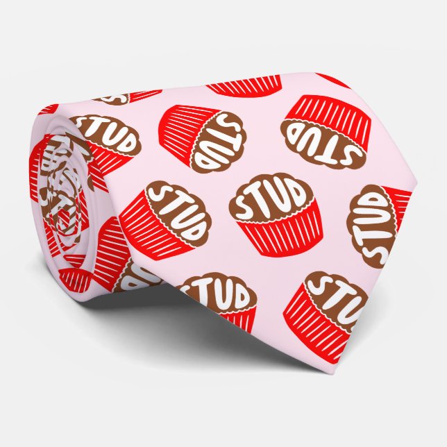 Pink and Red Stud Muffin Valentine Neck Tie (Rolled)