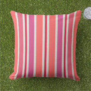 Pink and Red Summer Stripes Pattern Throw Pillow