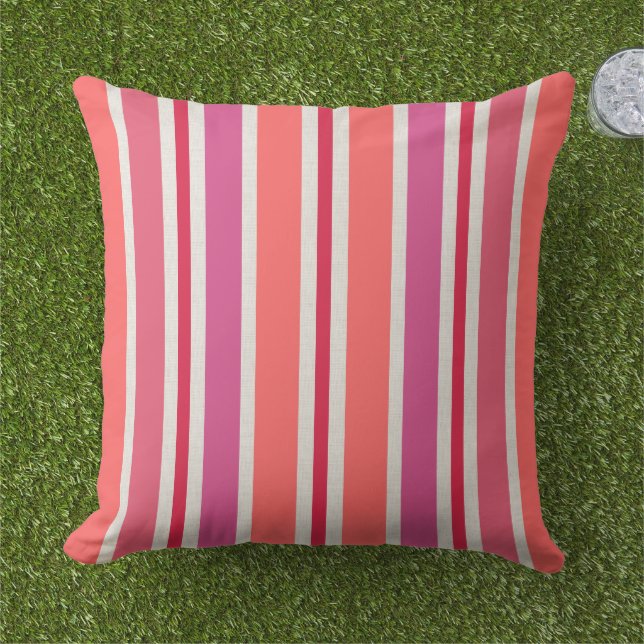 Pink and Red Summer Stripes Pattern Throw Pillow (Grass)