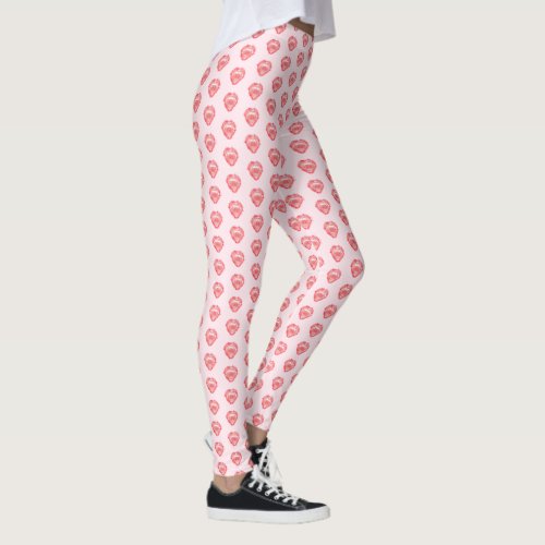 Pink and Red Tattered Heart Artwork Pattern Leggings