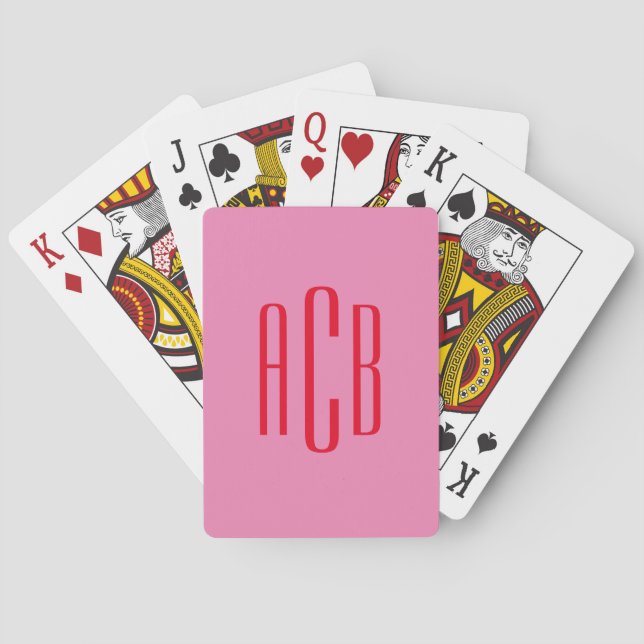 Pink and Red Three Letter Monogram Poker Cards (Back)