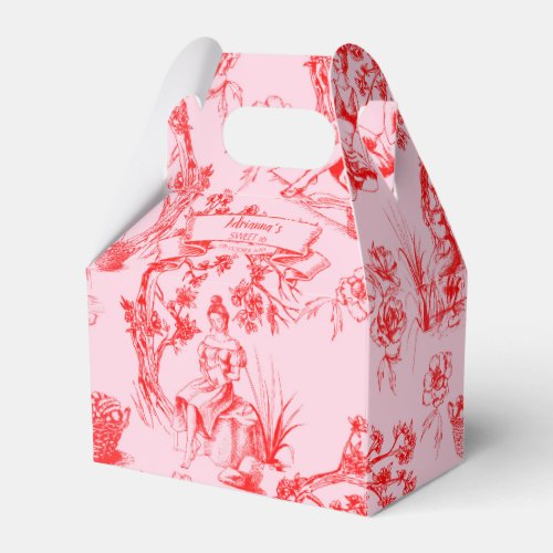 Pink and Red Toile de Jouy Sweet 16 Favor Boxes