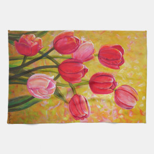 Pink and Red Tulip Arrangement   Kitchen Towel