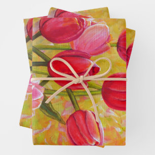 Pink and Red Tulip Arrangement Painting Wrapping Paper Sheets