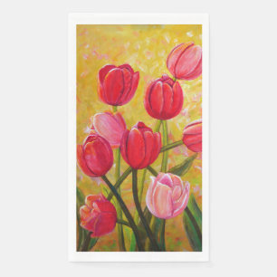 Pink and Red Tulip Bouquet Painting Paper Guest Towels
