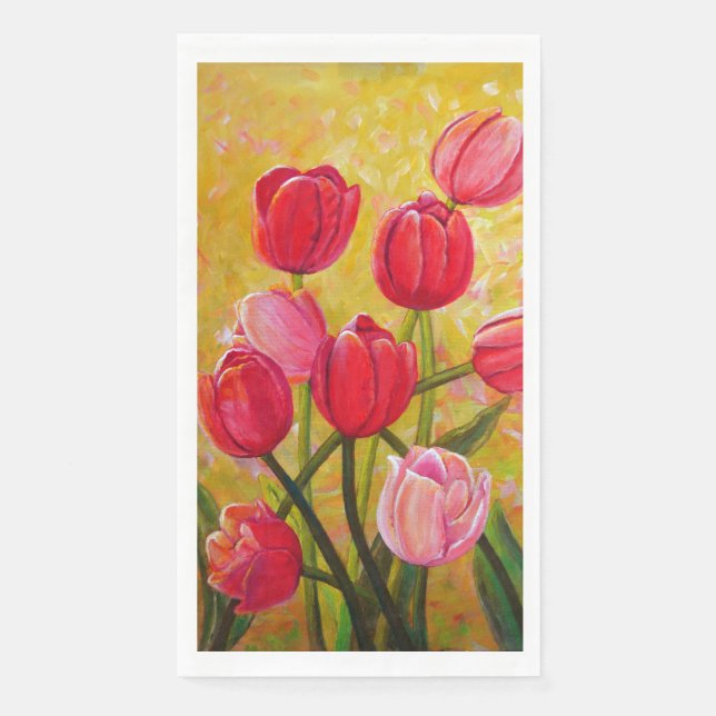 Pink and Red Tulip Bouquet Painting  Paper Guest Towels (Front)