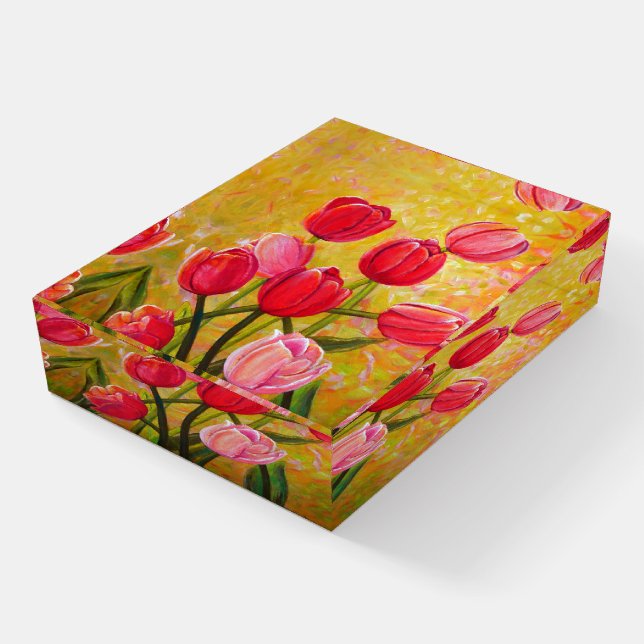 Pink and Red Tulip Bouquet Painting Paperweight (Angled)