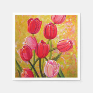 Pink and Red Tulip Flowers Painting Napkins