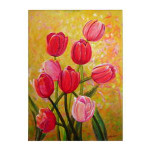 Pink and Red Tulips Painting Acrylic Print