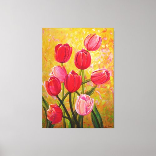  Pink and Red Tulips Painting Canvas Print