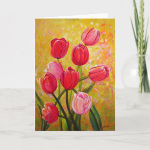 Pink and Red Tulips Painting Card