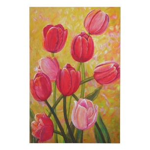 Pink and Red Tulips Painting Faux Canvas Print