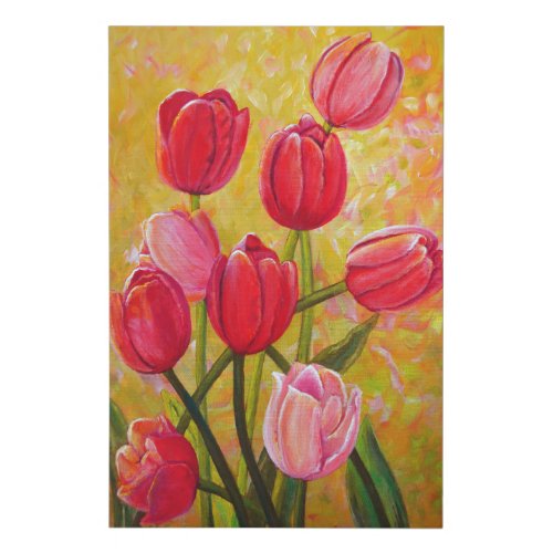  Pink and Red Tulips Painting  Faux Canvas Print