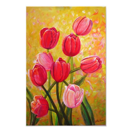  Pink and Red Tulips Painting  Photo Print