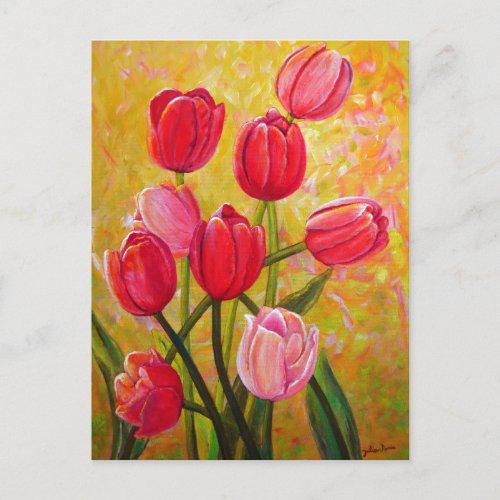 Pink and Red Tulips Painting   Postcard