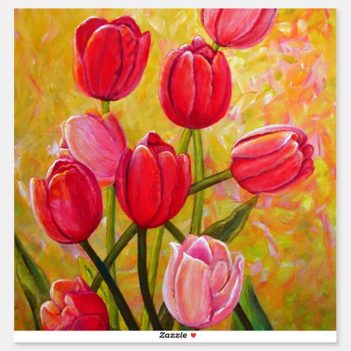 Pink and Red Tulips Painting  Sticker