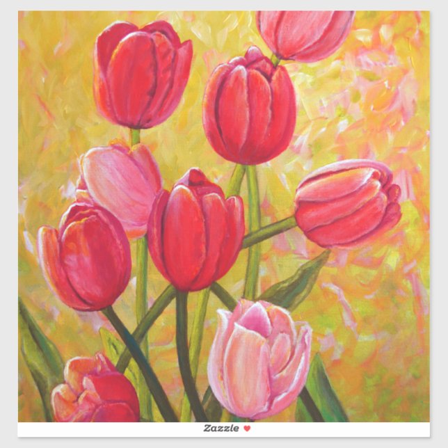 Pink and Red Tulips Painting  Sticker (Sheet)
