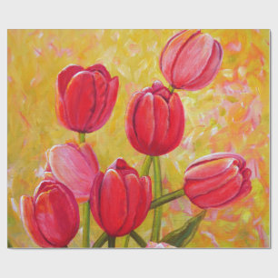 Pink and Red Tulips Painting  Wrapping Paper
