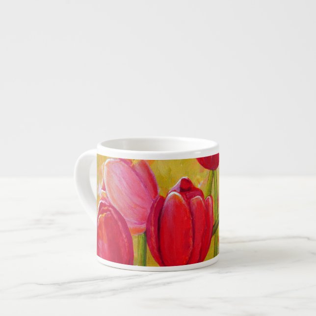 Pink and Red Tulips Still Life Painting   Espresso Cup (Front Left)