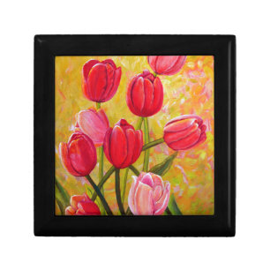 Pink and Red Tulips Still Life Painting Gift Box
