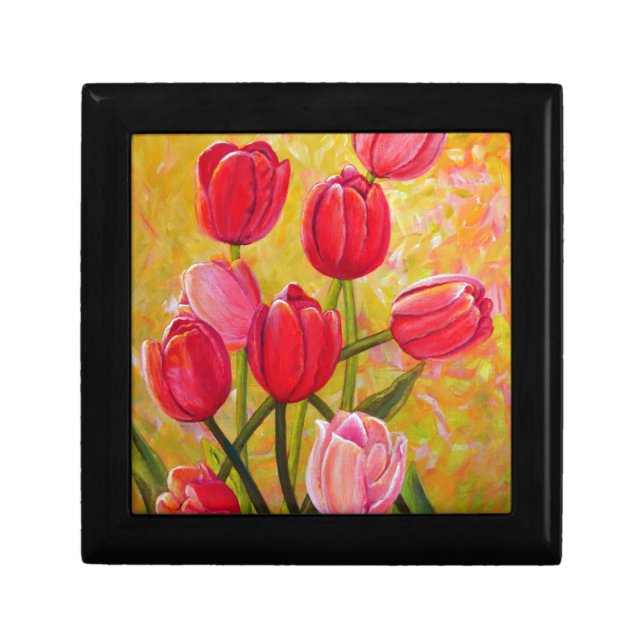 Pink and Red Tulips Still Life Painting  Gift Box (Front)