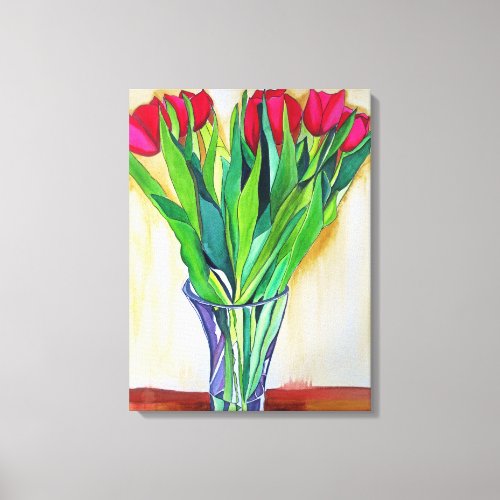 Pink and Red tulips still life watercolour Canvas Print