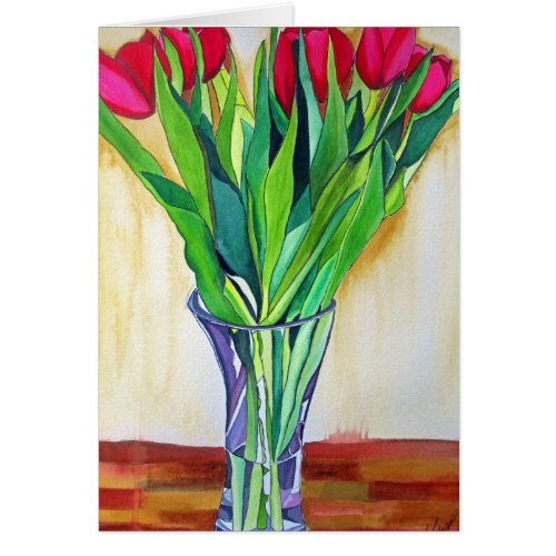 pink and red tulips watercolor art