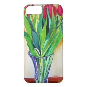 pink and red tulips watercolor art iPhone 8/7 case