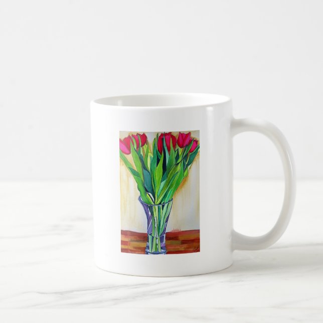 pink and red tulips watercolor art coffee mug (Right)