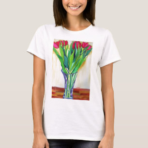 pink and red tulips watercolor art T-Shirt