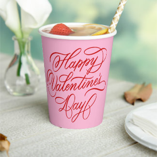 Pink and Red Valentine Calligraphy Paper Cups