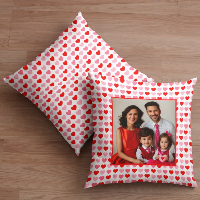 Pink and Red Valentine Heart Pattern Custom Photo Throw Pillow (Creator Uploaded)