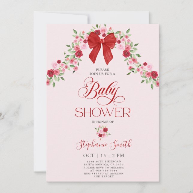 Pink and Red Valentines Baby Shower Girl Invitation (Front)
