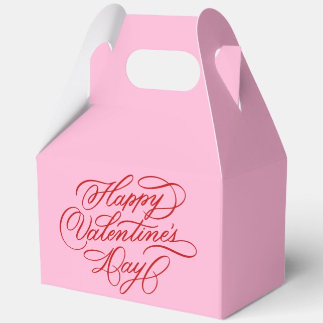 Pink and Red Valentines Day Calligraphy Favor Boxes (Front)