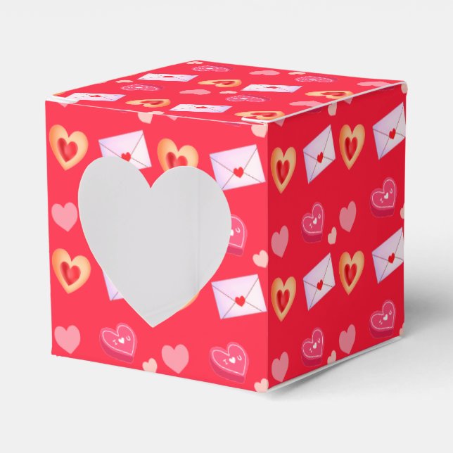 Pink And Red Valentine's Day Treats & Love Letter Favor Boxes (Front Side)