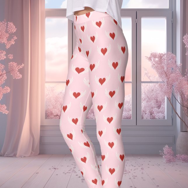 Pink And Red Valentine's Day Winged Heart Pattern Leggings (Creator Uploaded)