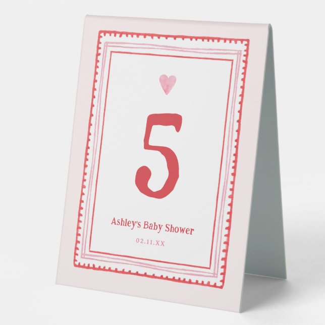 Pink and Red Valentines Heart Party Table Tent (Front)